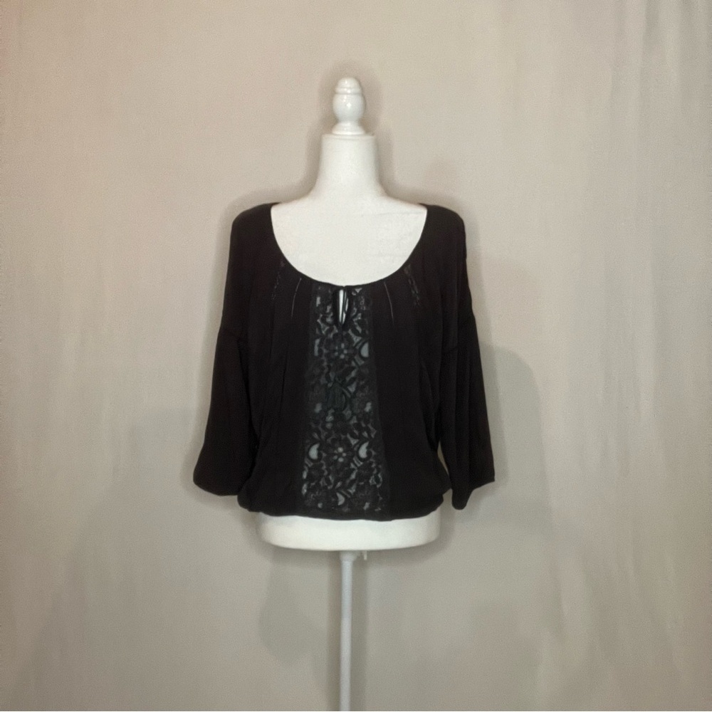 Aeropostale Elegant Blue Lace Women's Top 3/4 Sleeves Elastic Waist String Tie L